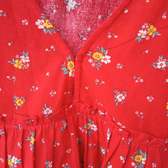 Billabong X Wrangler Red Tiered Boho Cottagecore Prairie Milkmaid Western Dress - Picture 9 of 9